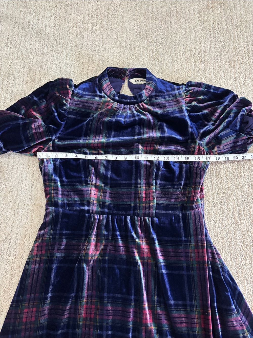 Boden Navy Plaid Velvet High Neck Midi Dress Size 4 EUC - Picture 10 of 12